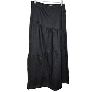 Shop Neighbor Black Tiered Midi Skirt Linen Cotton Blend Asymmetrical Hem Size M